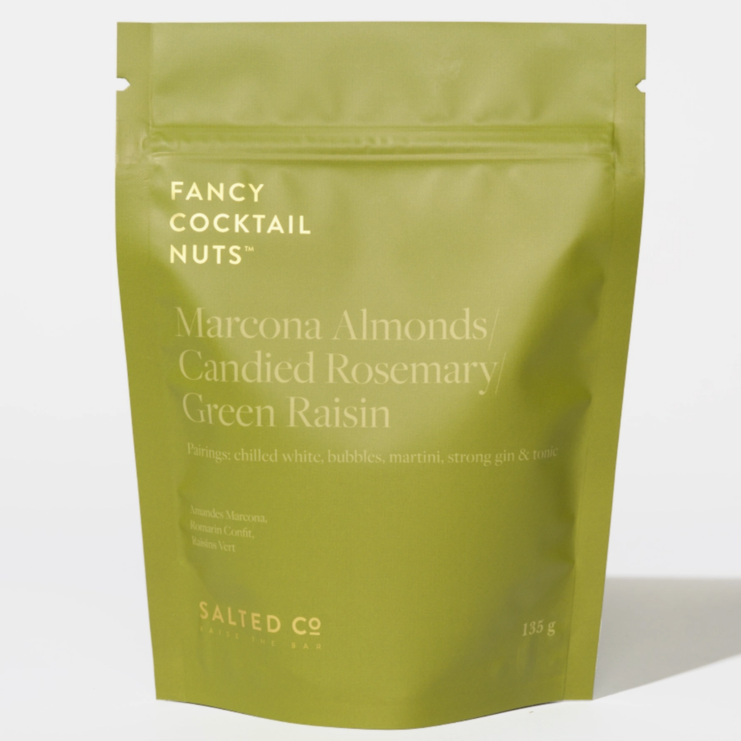 Fancy Cocktail Nuts: Marcona Almonds, Candied Rosemary & Raisins IN SAGE GREEN PACKAGING