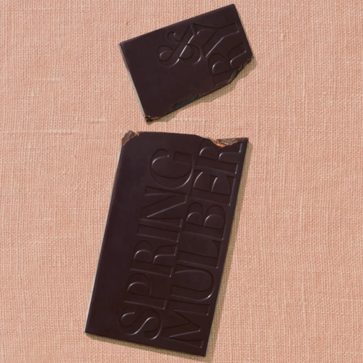 CHOCOLATE BAR WITH "SPRING AND MULBERRY" WRITTEN ON IT