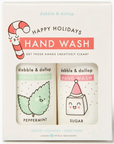 HAPPY HOLIDAYS HAND WASH WHITE PACKAGE WITH PEPPERMINT AND SUGAR SCENT. GREEN AND RED