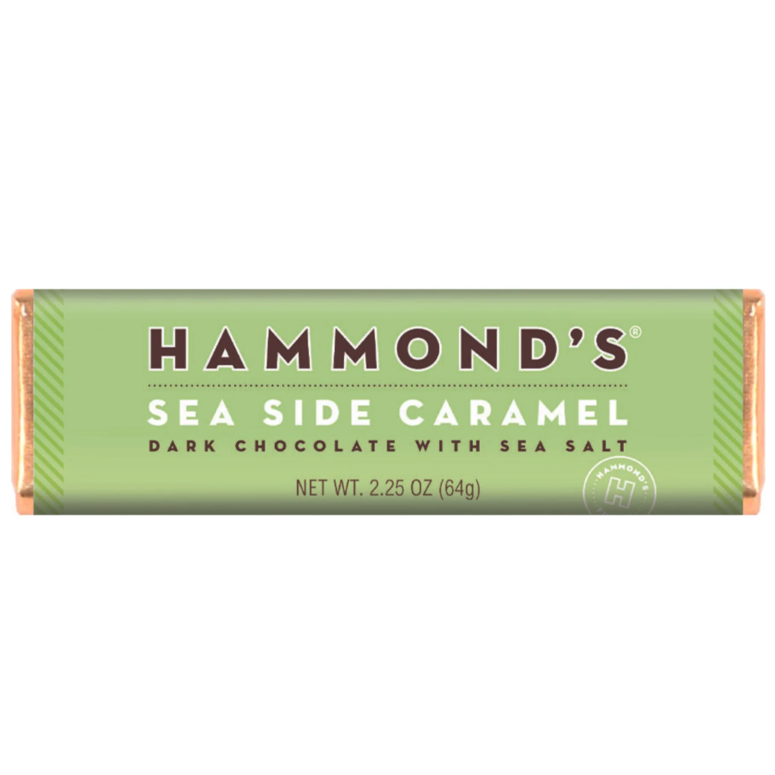 Hammond's Sea Side Caramel chocolate bar packaging on a white background