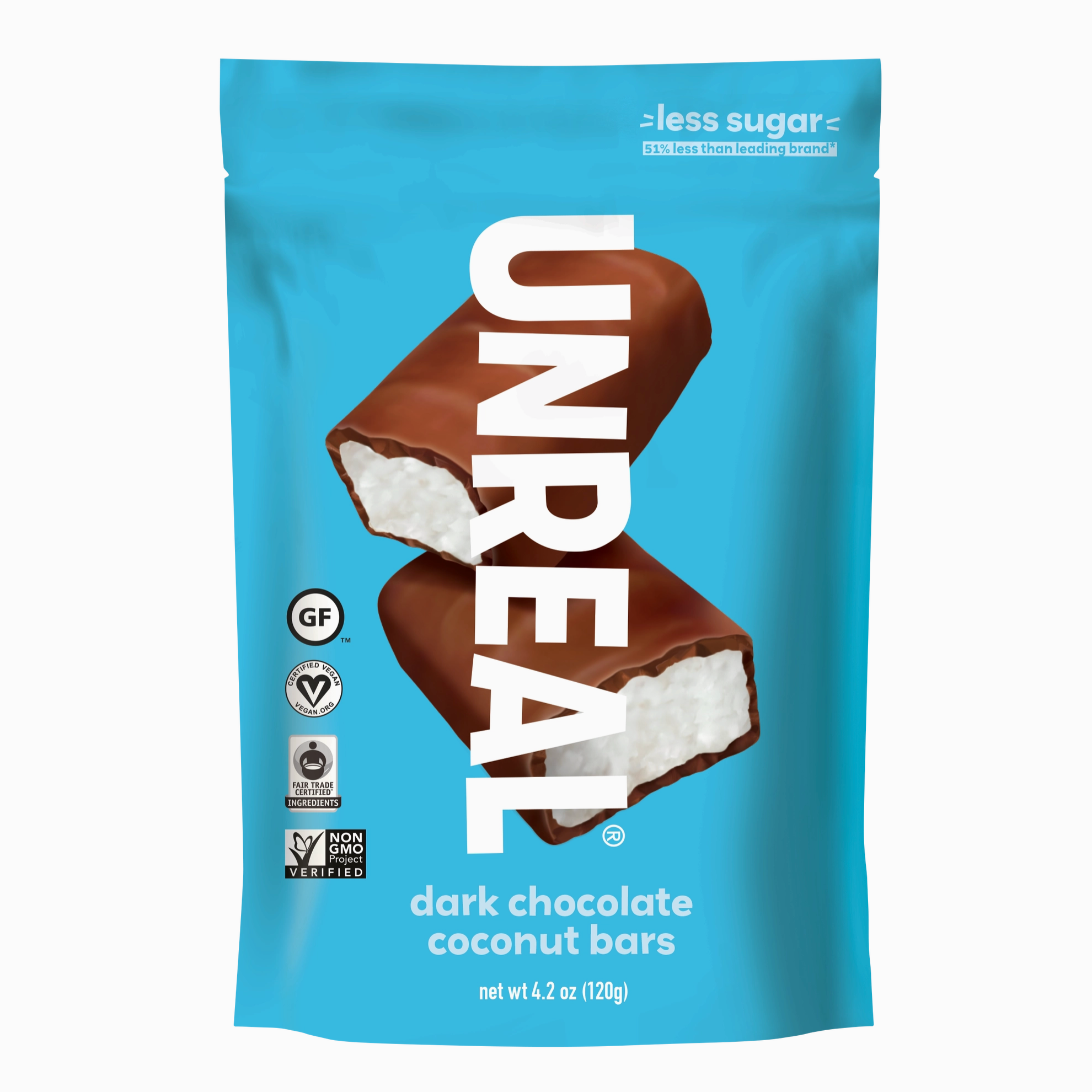 blue bag of unreal dark chocolate coconut bars