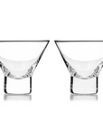 Set of 2 stemless martini glasses on a white background
