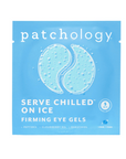 Patchology firming eye gels packaging on a light blue background