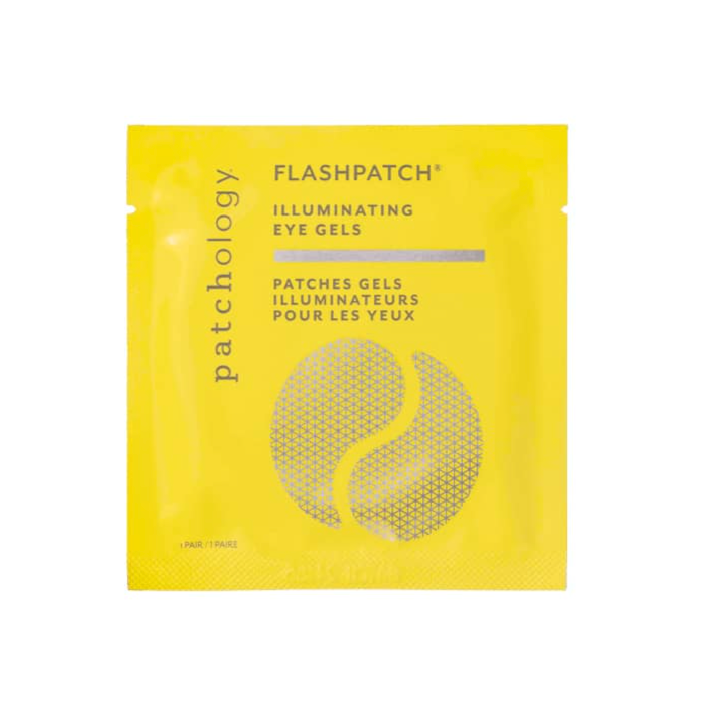 Yellow package of Patchology Flashpatch Illuminating Eye Gels on a white background