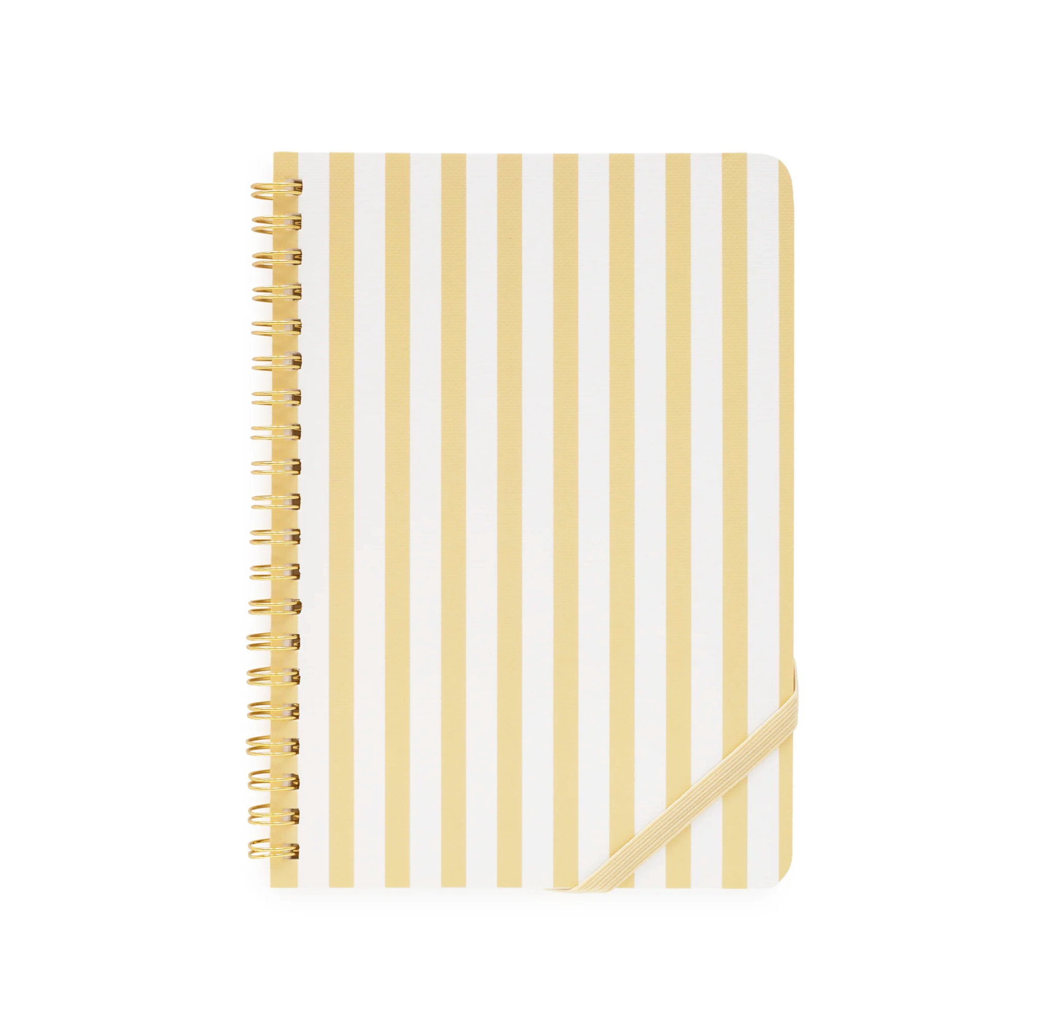 Notebook with yellow and white striped cover on a white background
