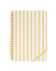 Notebook with yellow and white striped cover on a white background