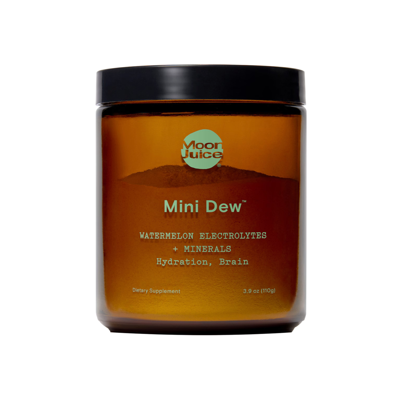Jar of 'Mini Dew' supplement by Moor Juice on a white background