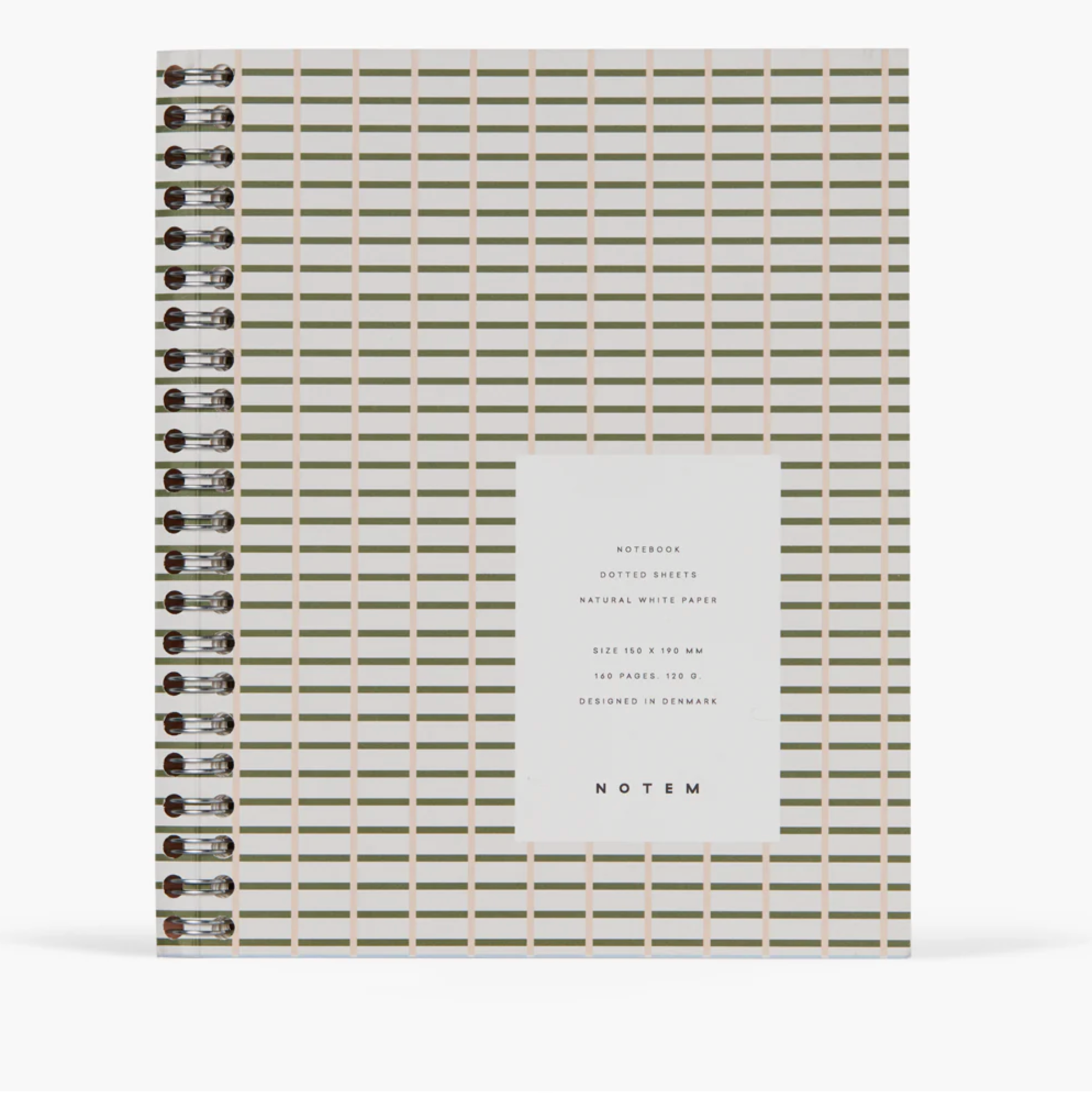 Notebook with grid design and Notem branding on a white background