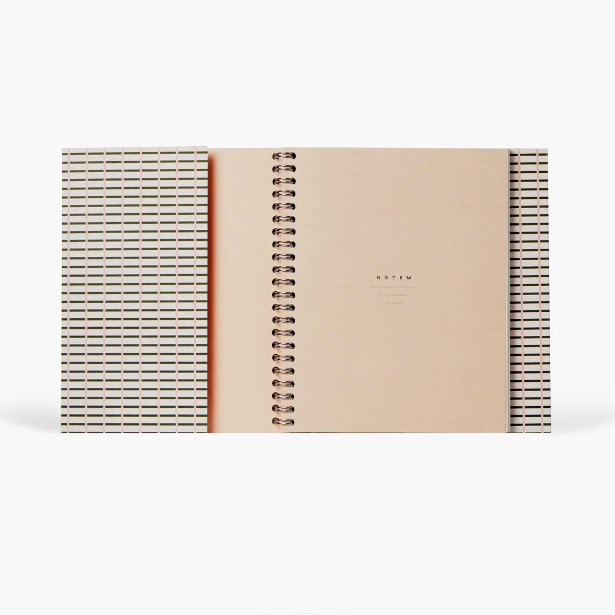 Beige notebook with a textured cover on a white background