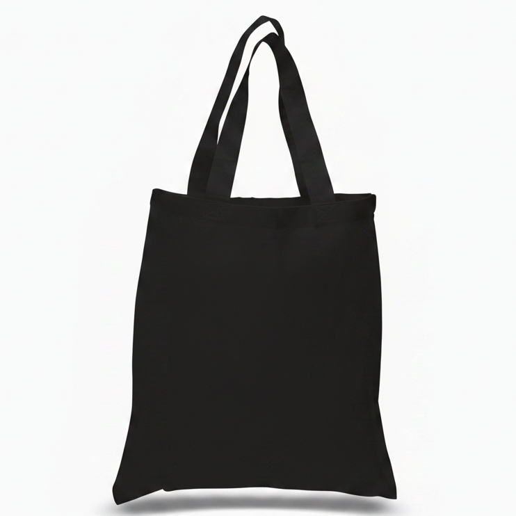 Black tote bag on a white background