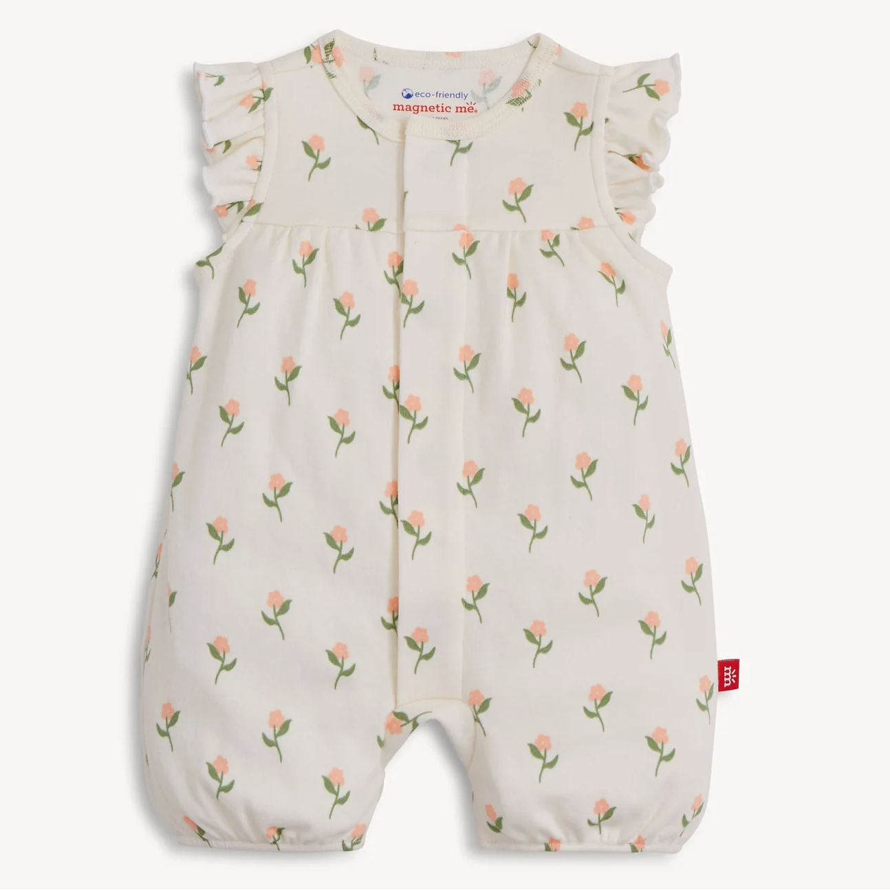 Baby romper with floral pattern on a white background