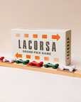 Lacorsa Grand Prix game box with toy cars on a white background