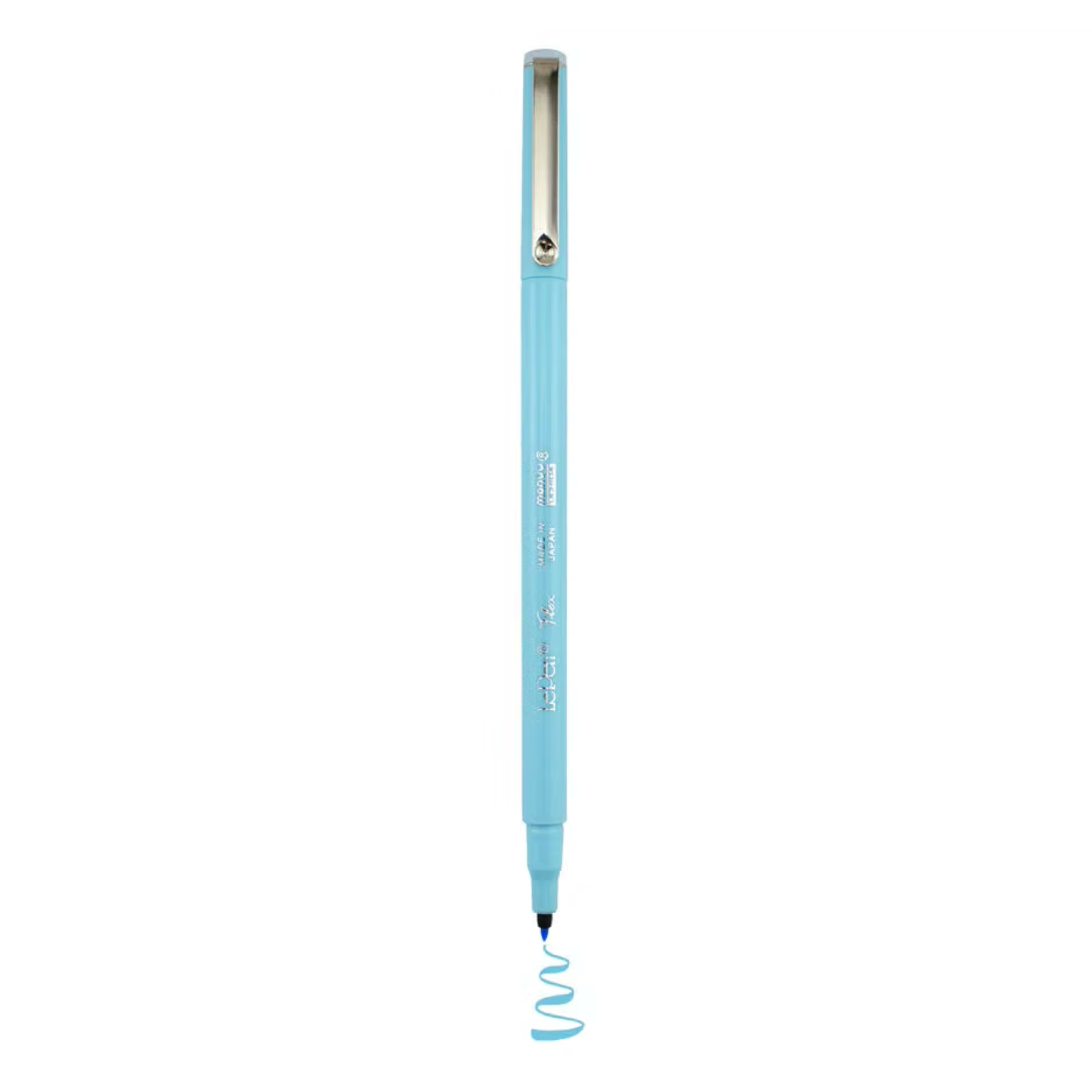 Light blue stylus pen on a white background