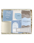 Digital photo of Gift set with tea, socks, and bath items from Box Fox on a white background