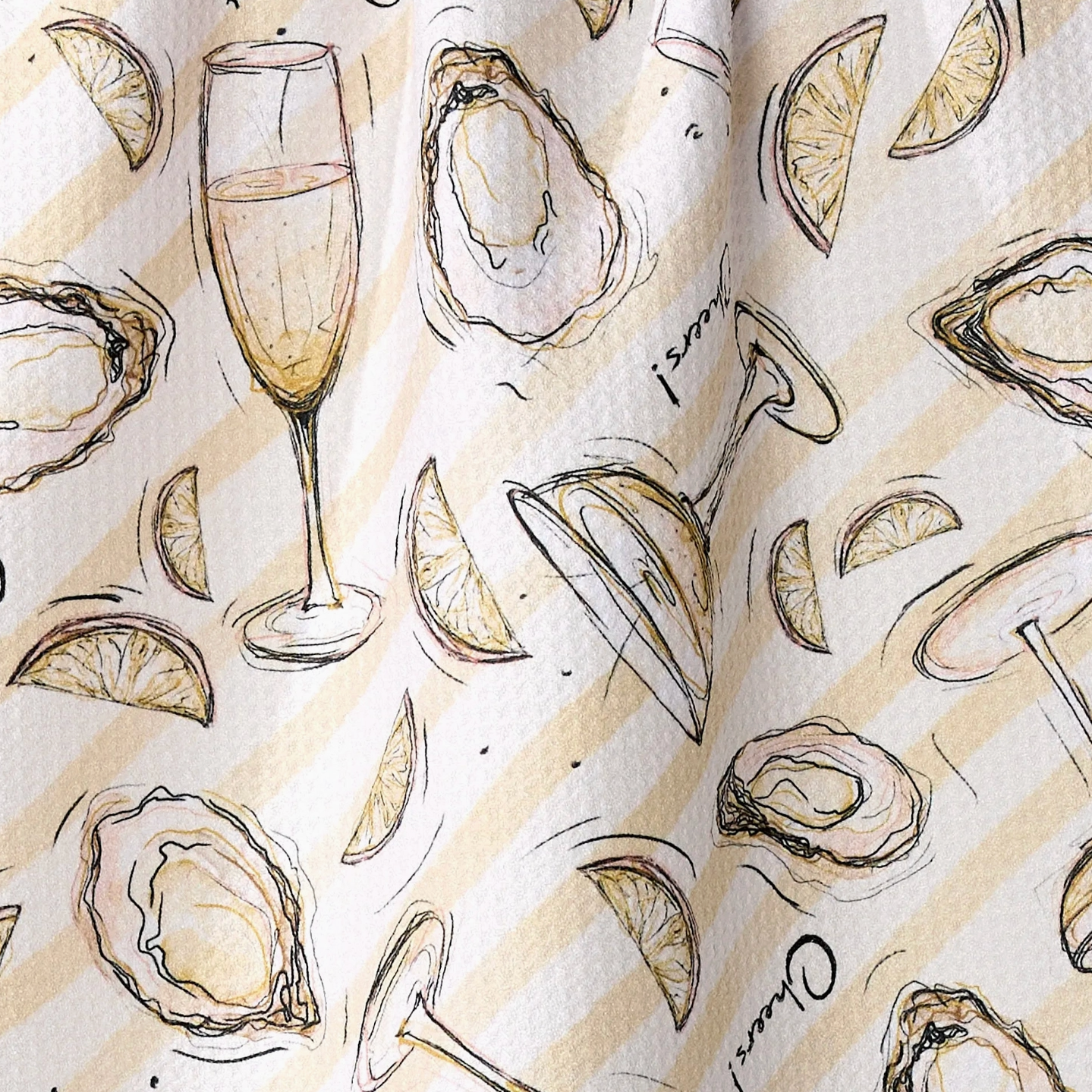 close up of the oysters and champagne towel