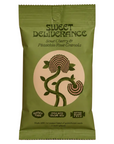 A single stand-up pouch of Sweet Deliberance Sour Cherry & Pistachio Rose Granola on a plain white background. The packaging is olive green with a beige circular graphic featuring a stylized green vine and two rose illustrations.