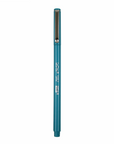 A single blue gel pen with a silver metal clip, shown vertically against a plain white background.
