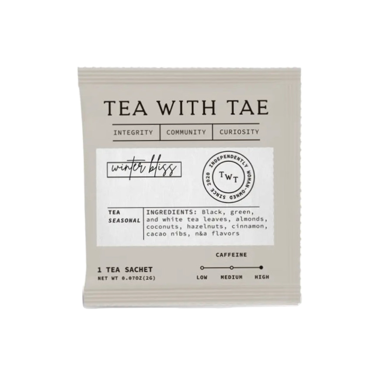 winter bliss tea sachet on a white background