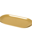 A glossy, metallic gold oval serving platter on a solid white background.