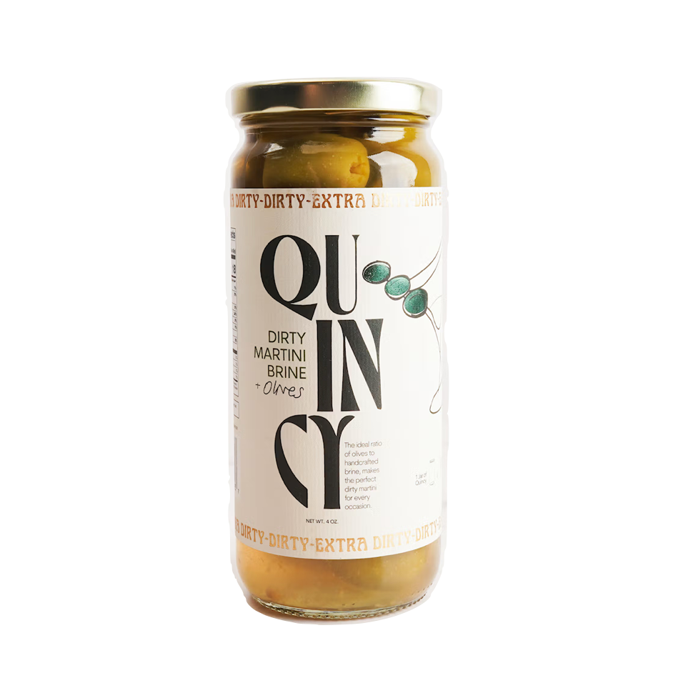 wuincy olive and martini brine on a white background