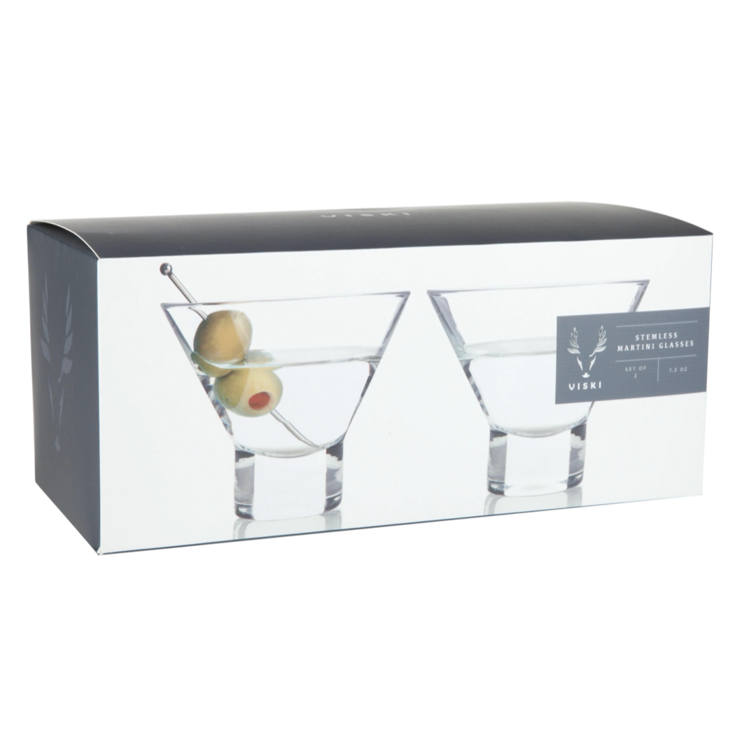 viski crystal martini glasses on a white background