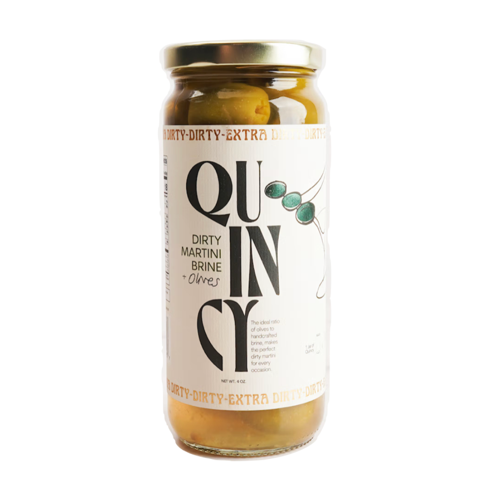 Quincy olives on a white background