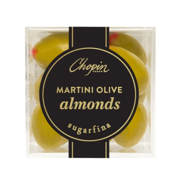 sugarfina olive martini almonds on a white background