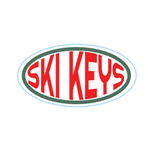 ski keys keychain on a white background