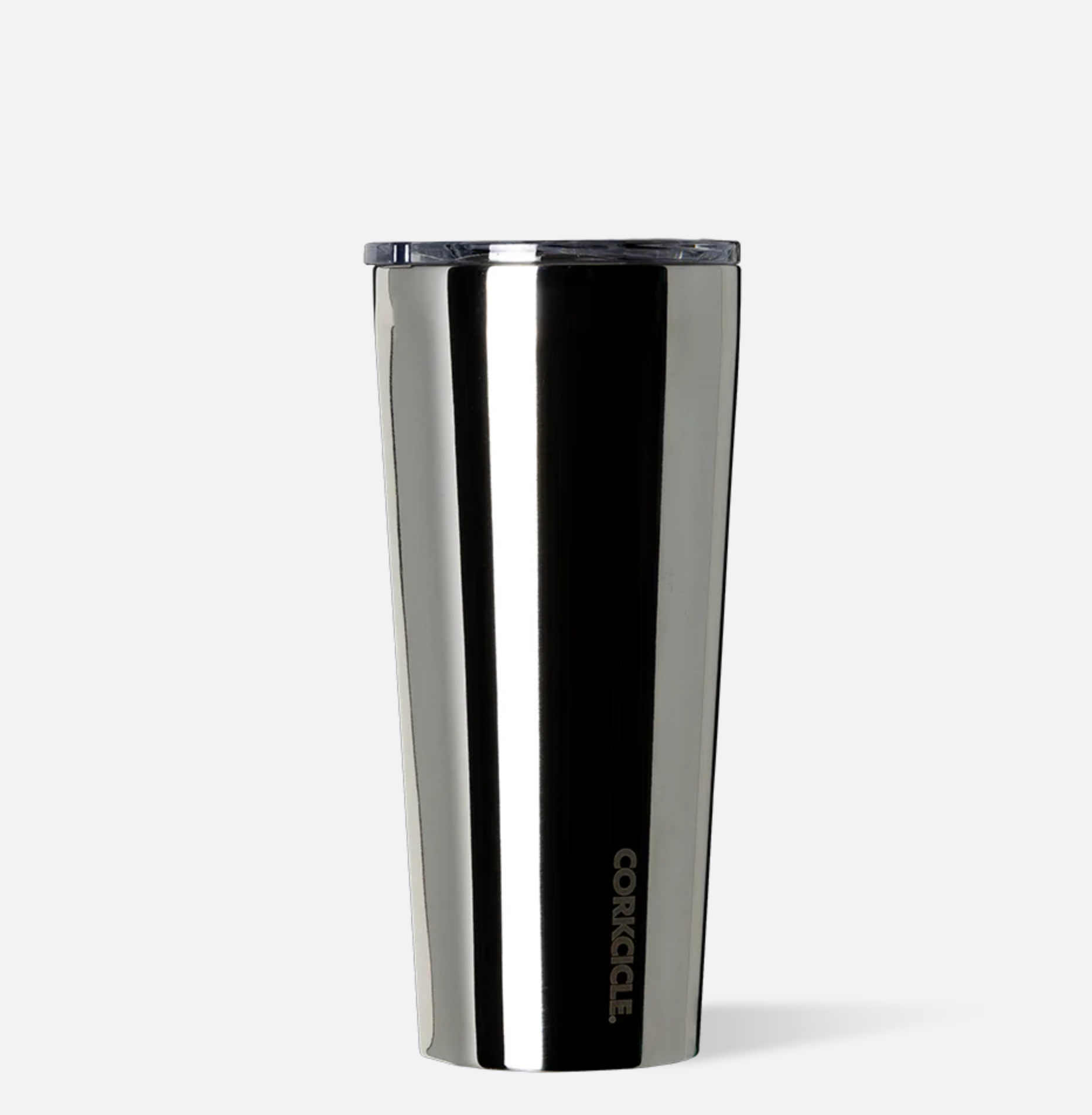 metallic tumbler on white background