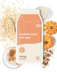 Pumpkin Spice Oat Milk Calming Plant-Based Milk Mask surrounded by oats, pumpkins, cinnamon and cream.