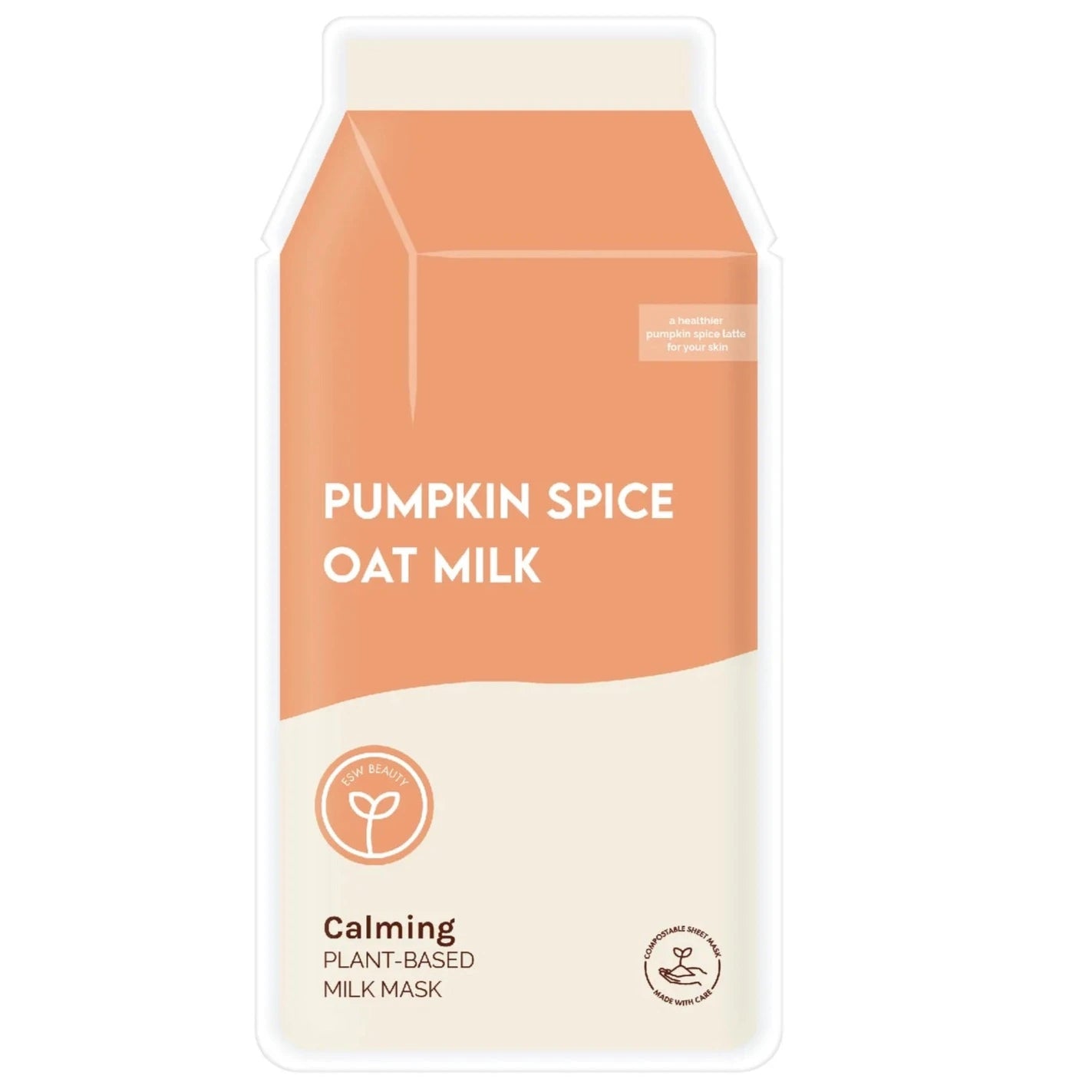 Pumpkin Spice Oat Milk Calming Plant-Based Milk Mask packaging on white background.