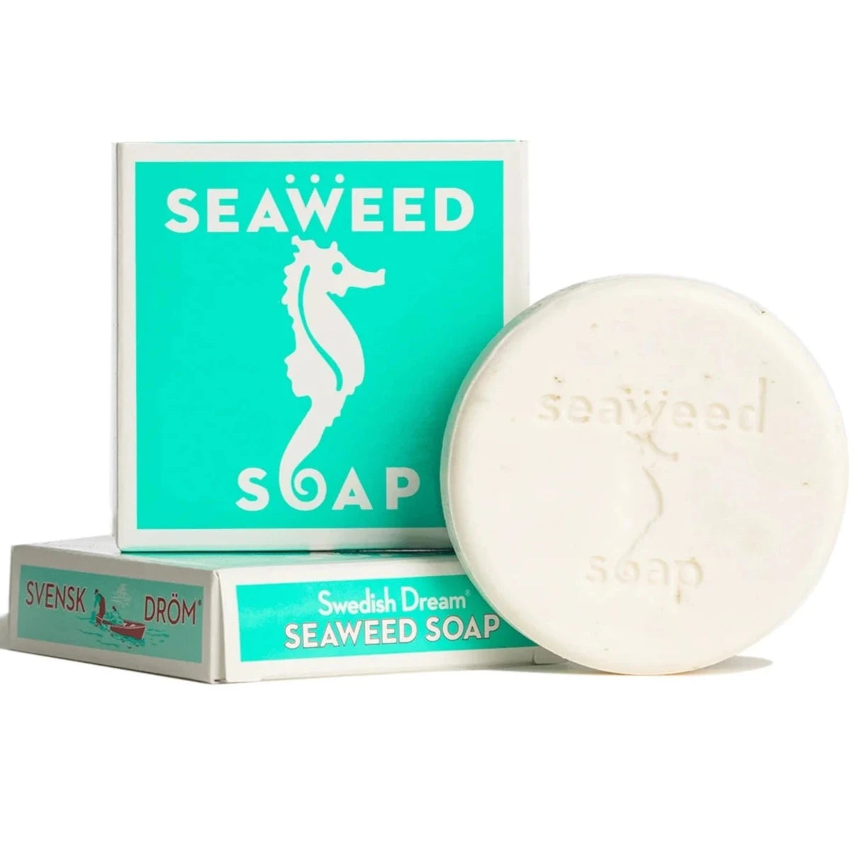 aquamarine bar soap with a seahorse on it