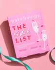 The Nice List by Patchology eye gel and lip gel kit on pink paper with ribbon