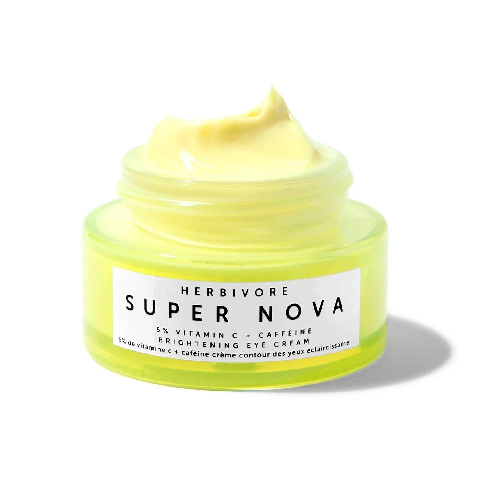 Super Nova Brightening Eye Cream without lid on white background.