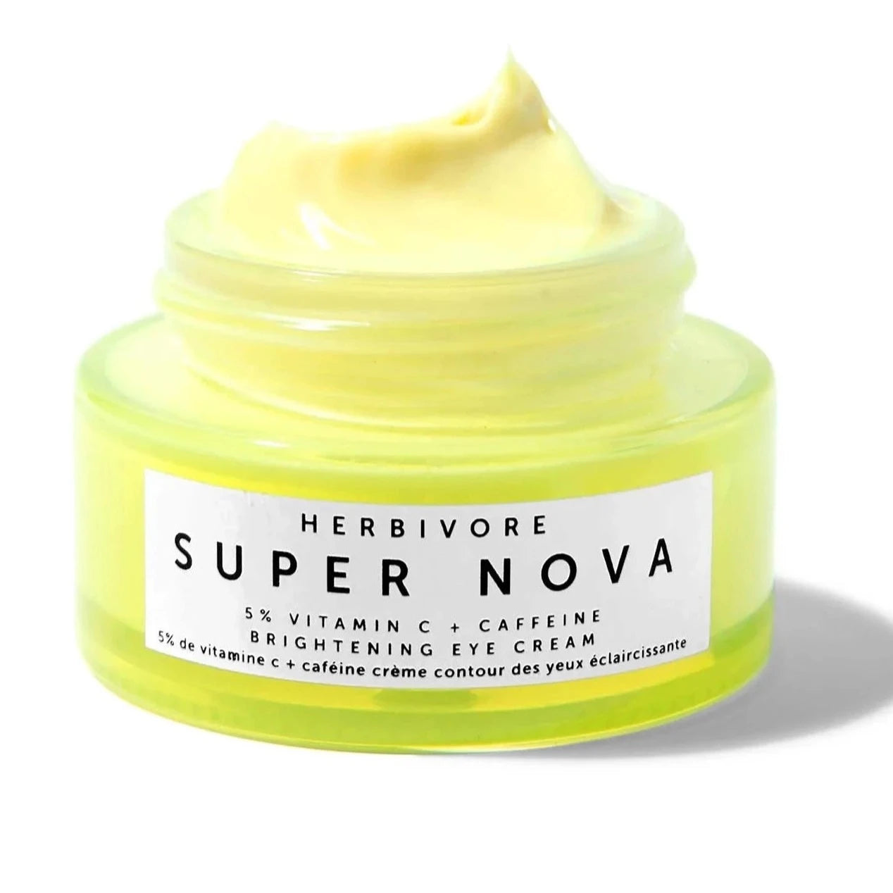 Super Nova Brightening Eye Cream without lid on white background.