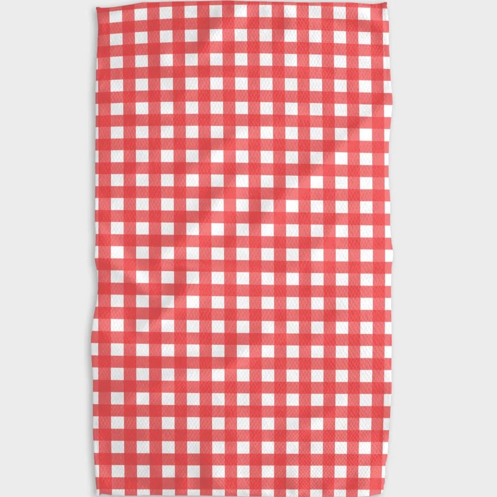 Red and white grid towel