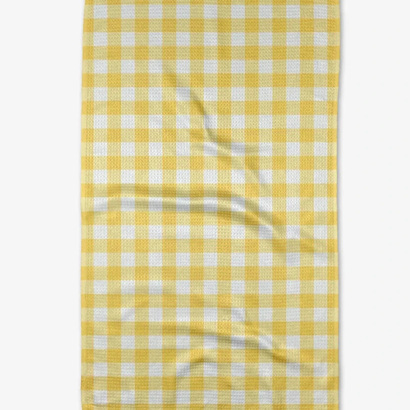 Yellow & white checkered tea towel