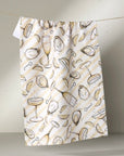 oysters and champagne tea towel hanging
