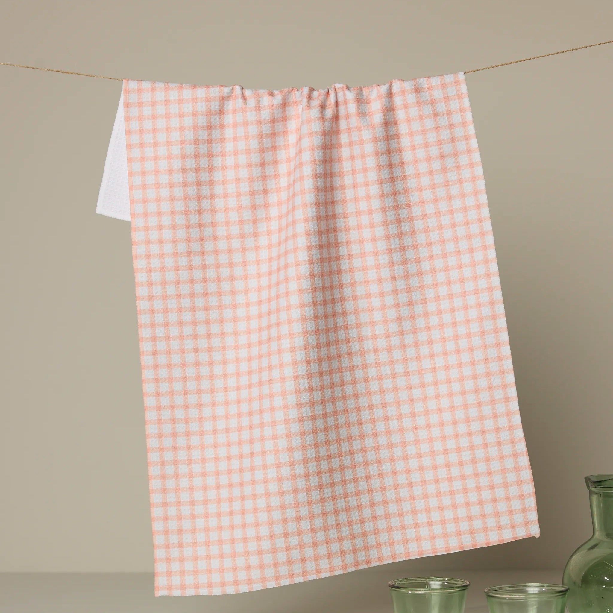 peach darling tea towel hanging