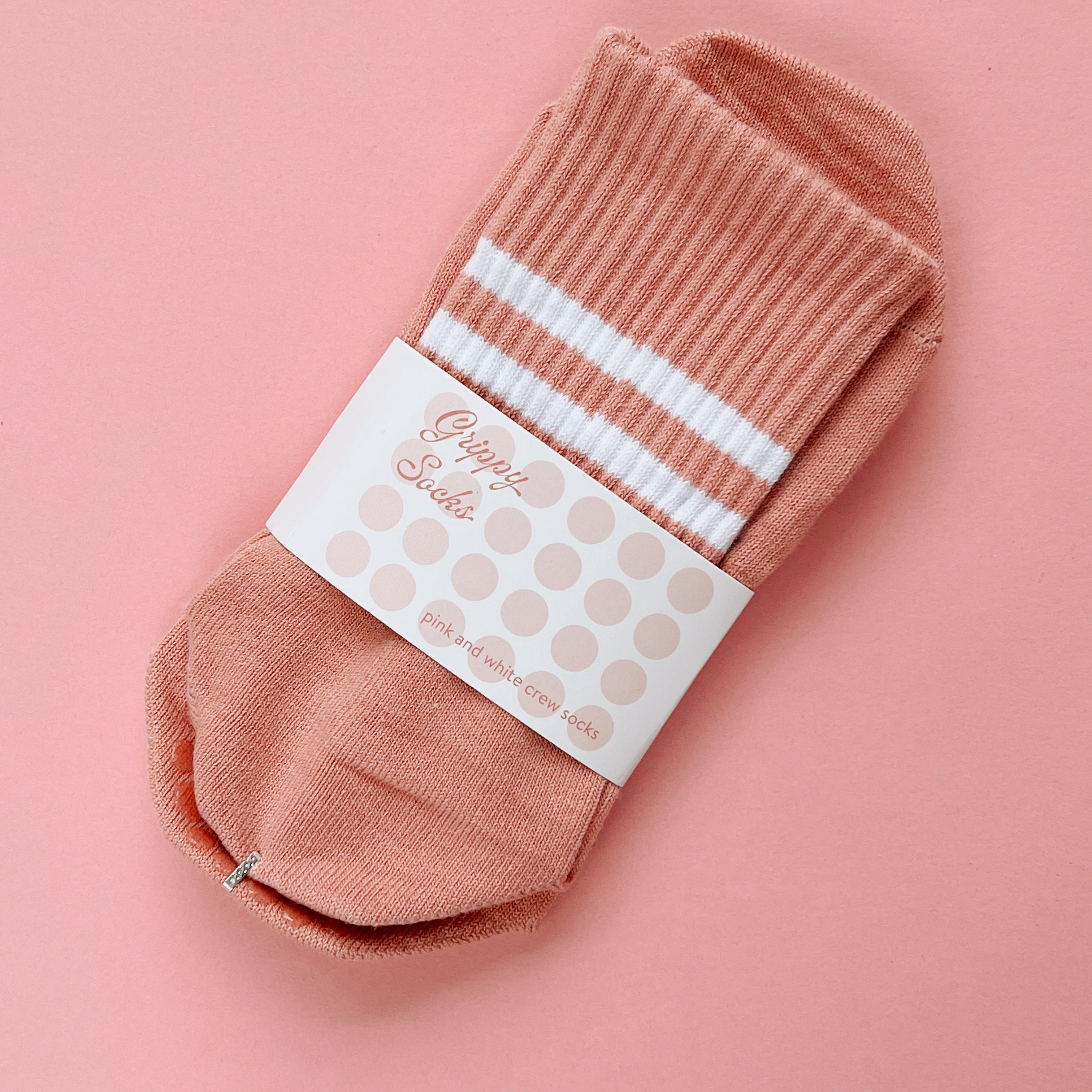 Pink &amp; White Varsity Grippy Socks
