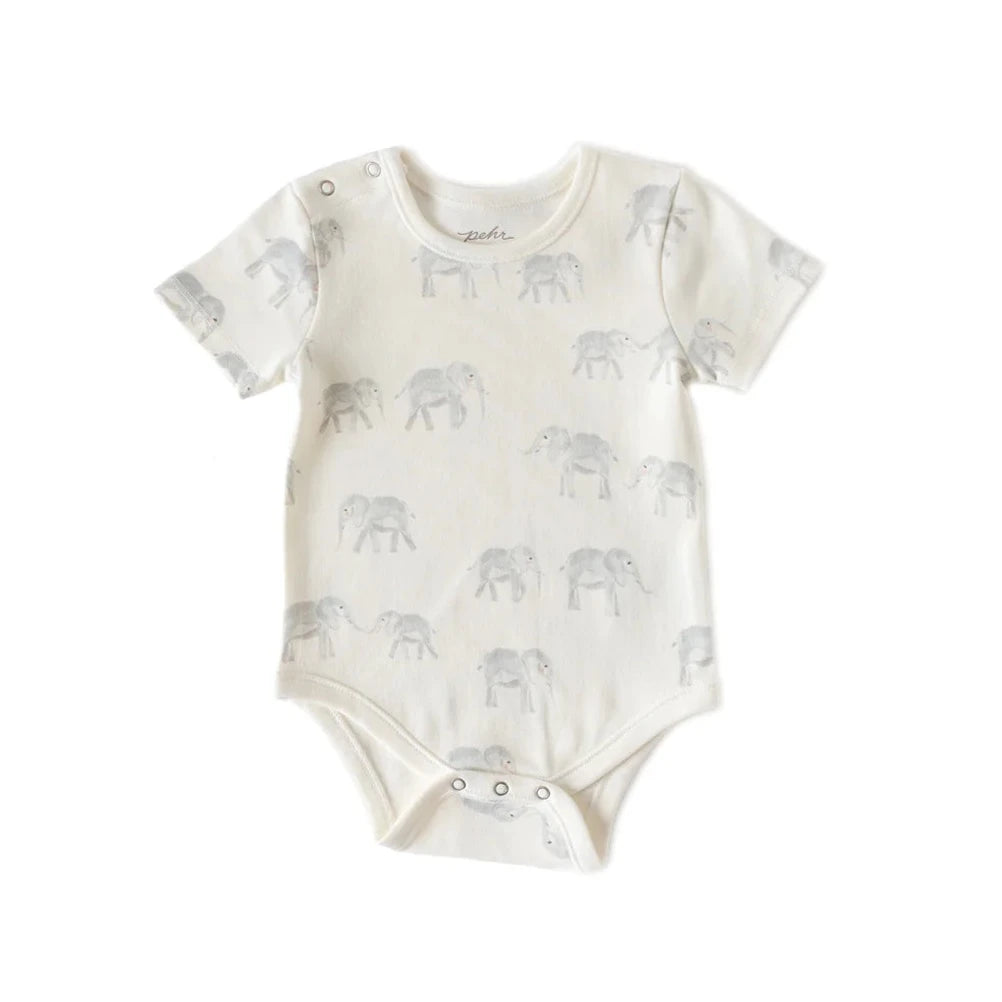 one piece with gray elephants printed on it