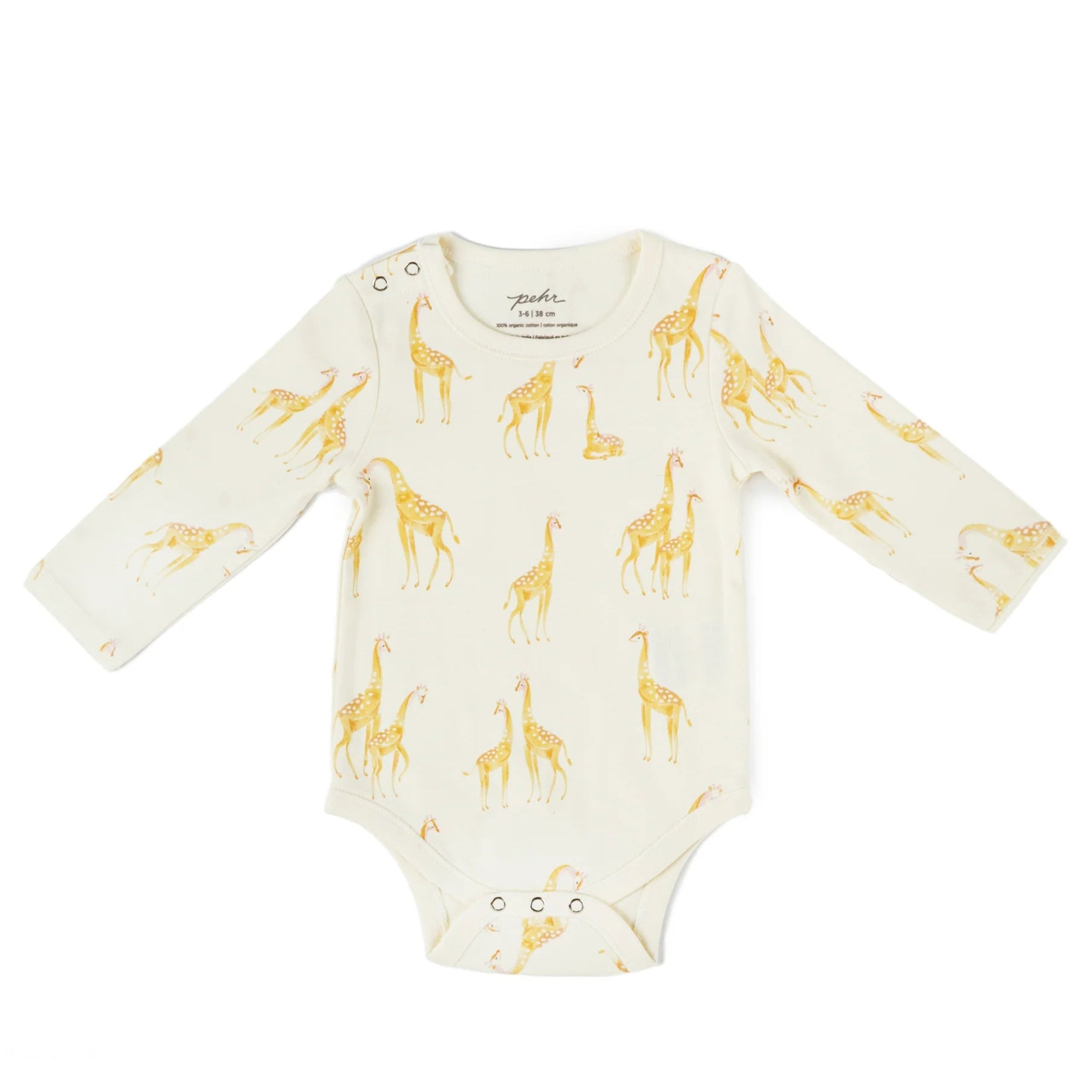 long sleeve baby onesie with giraffes on it