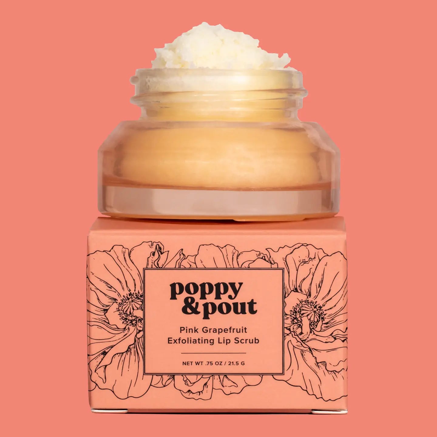 salmon colored packaging for grapefruit scented lip scrub
