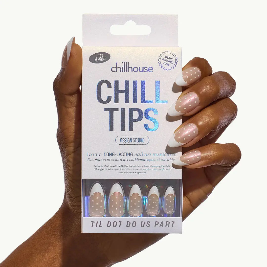Chillhouse Chill Tips packaging held by a hand with polka dot nail designs.