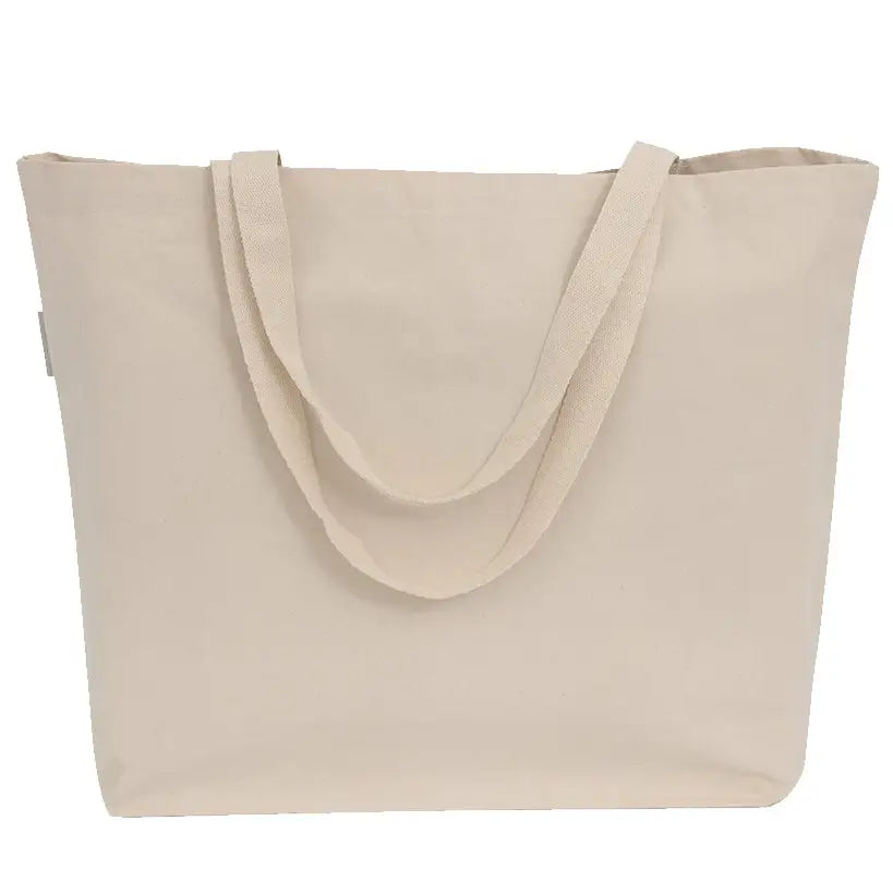Beige tote bag on a white background
