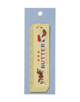 Butterfly-themed bookmark on a blue card with a white background