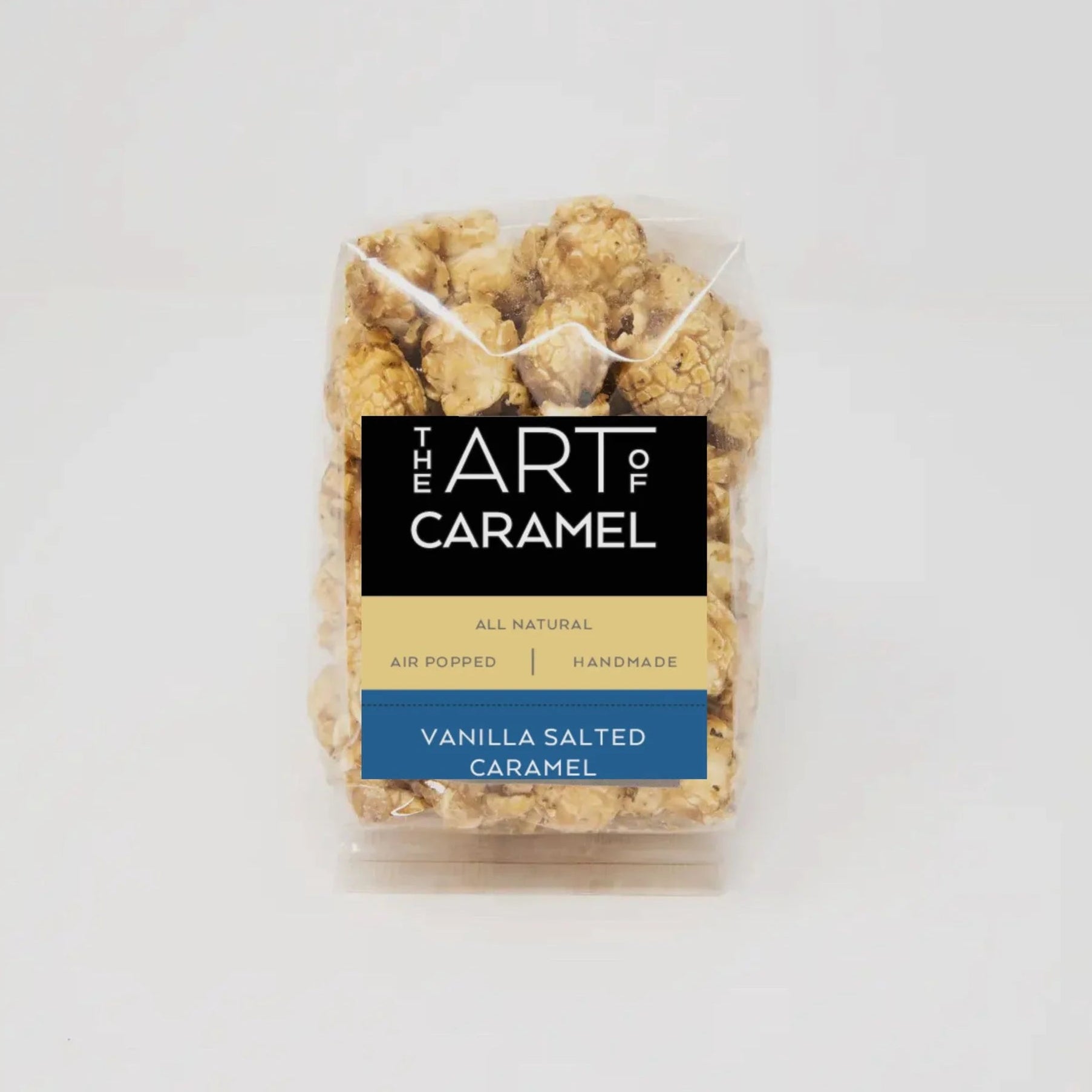 Packaged vanilla salted caramel on a white background with 'Art of Caramel' label.