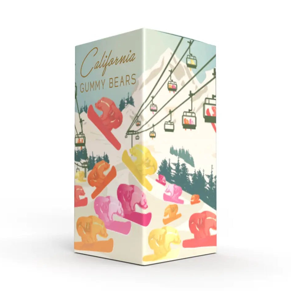 Box of California Gummy Bears with colorful design on a white background