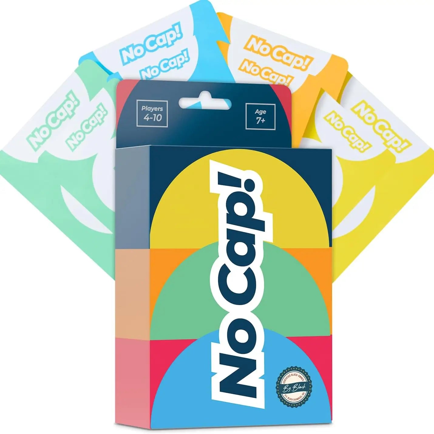 Colorful 'No Cap!' game box with multiple copies on a white background