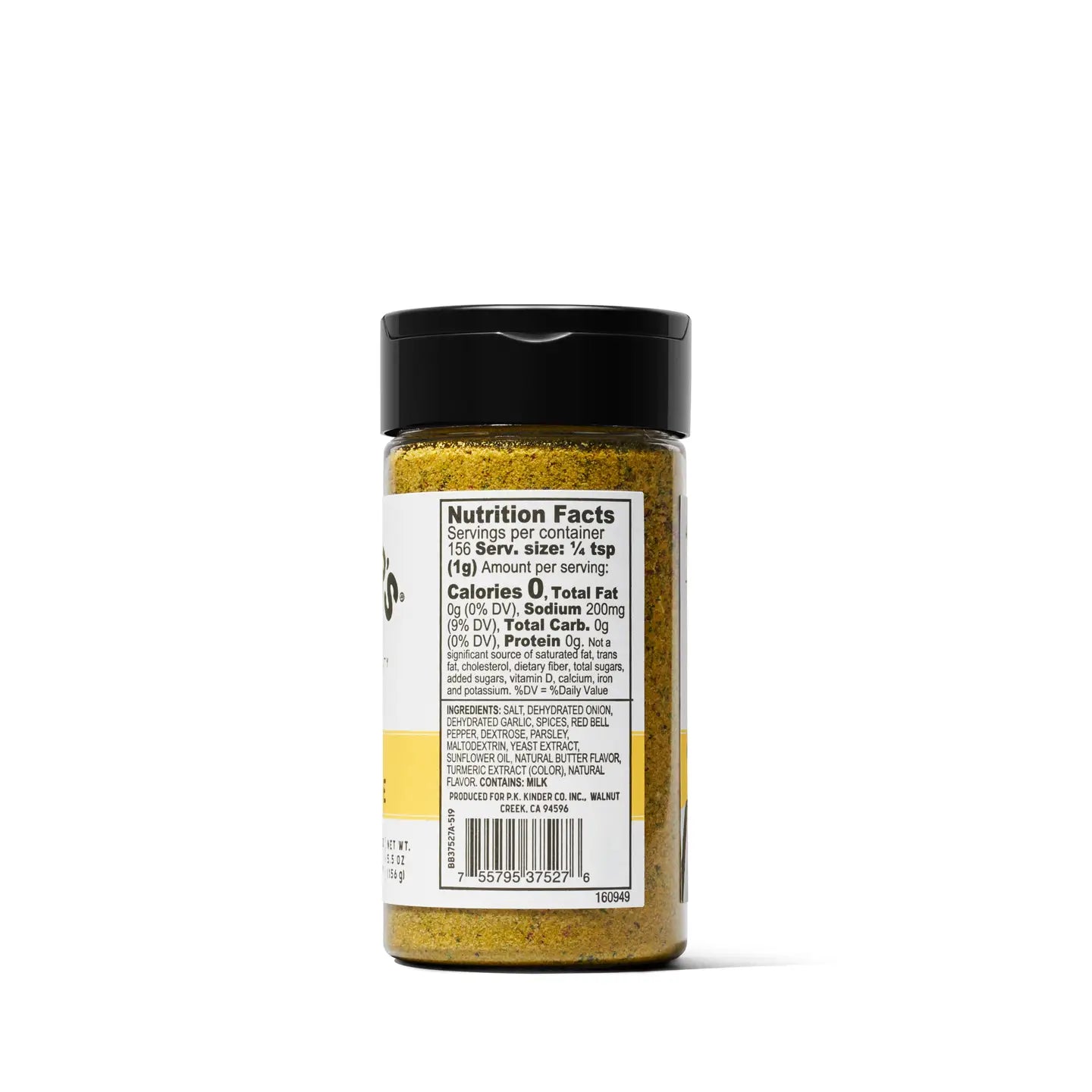 Spice jar with nutrition facts label on a white background